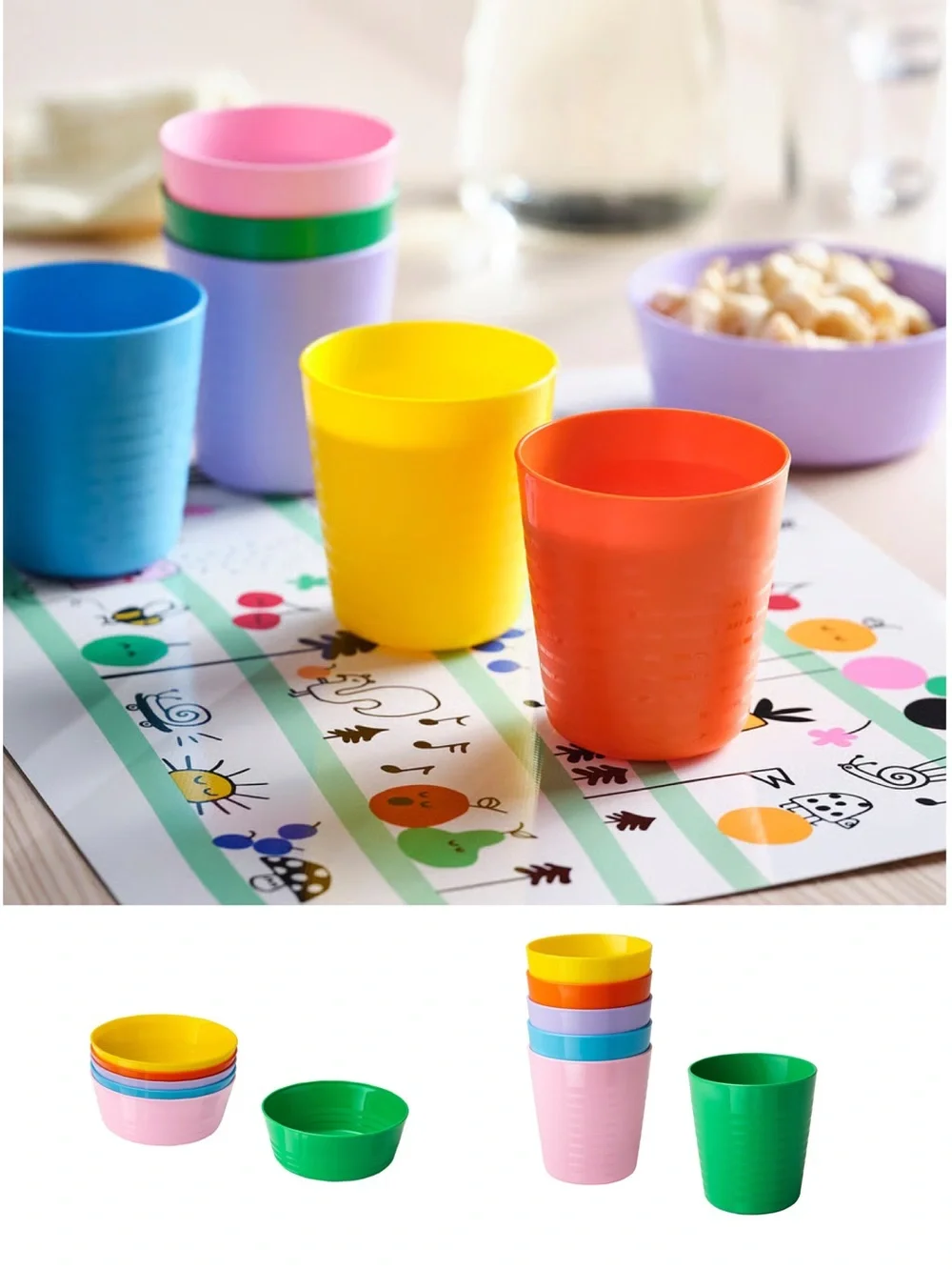 Colorful Stackable Plastic Cups & Bowls - Multicolor Set